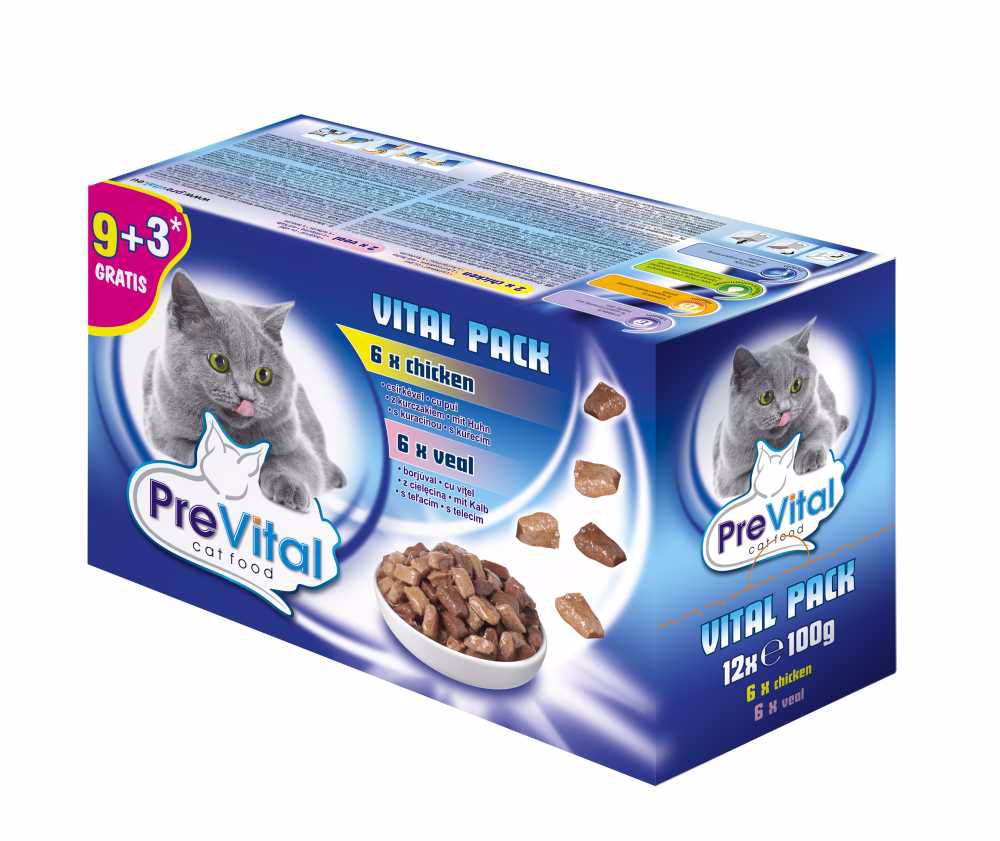 PreVital kočka kuřecí, telecí a losos, kapsa 100 g (12 pack)
