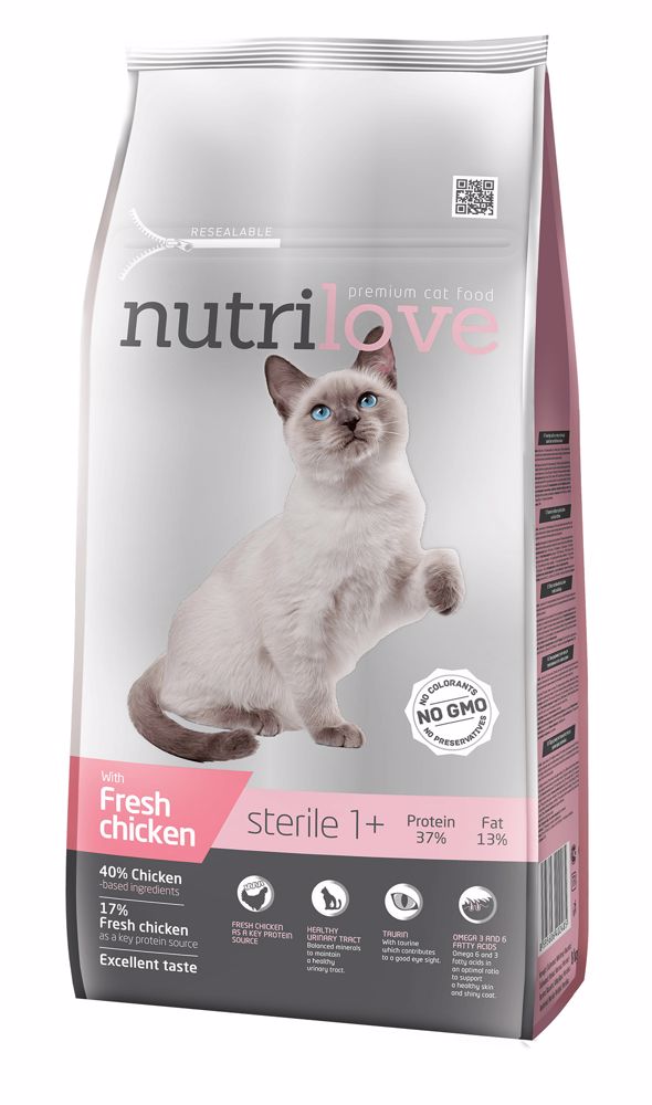 Nutrilove kočka Sterile fresh kuřecí, granule 7 kg