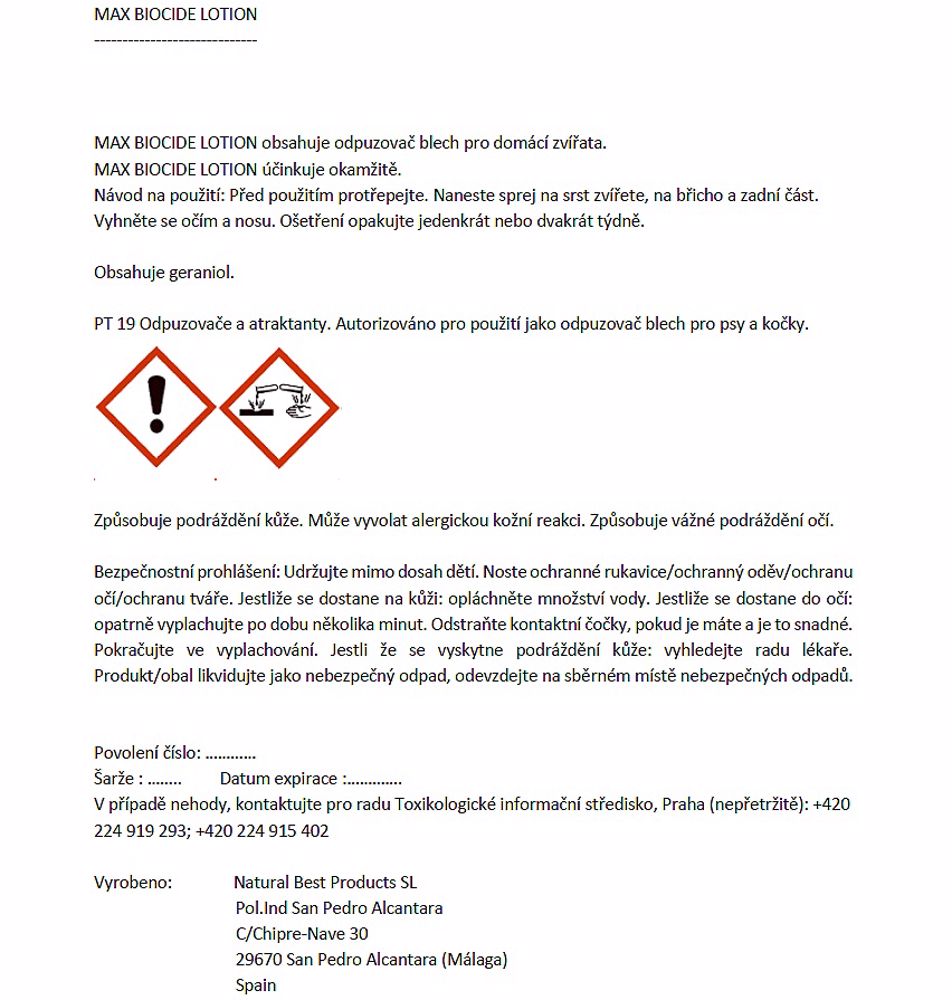 Max Biocide Lotion spray antiparazitní sprej 200 ml !CZ!