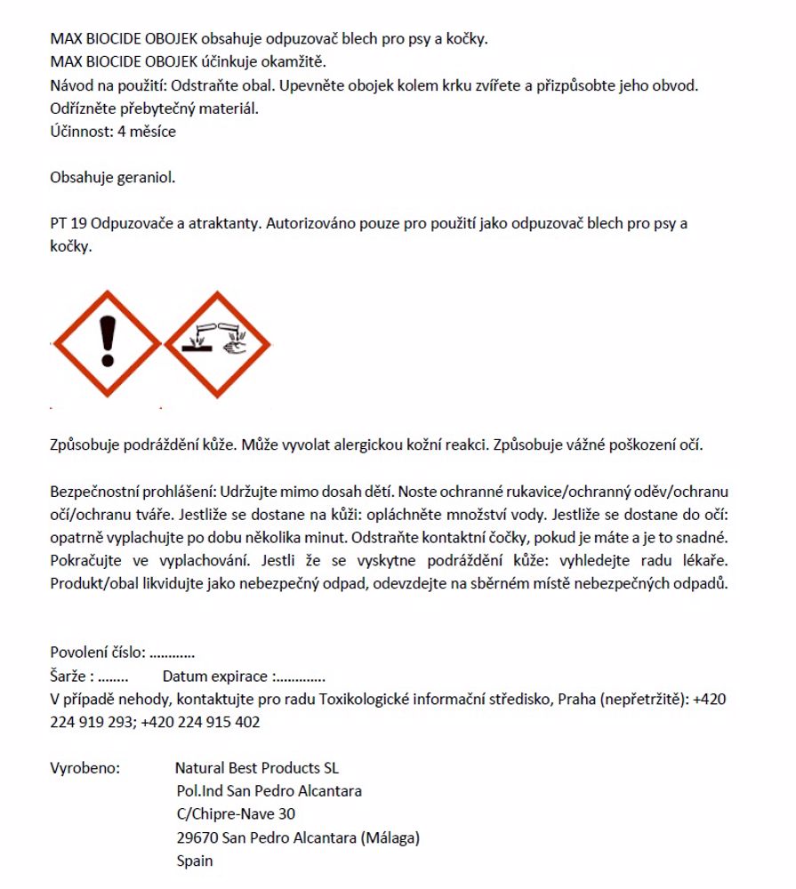 Max Biocide Collar Dog repelentní obojek, pes 38 cm (12 ks) SLEVA 10 % !CZ!