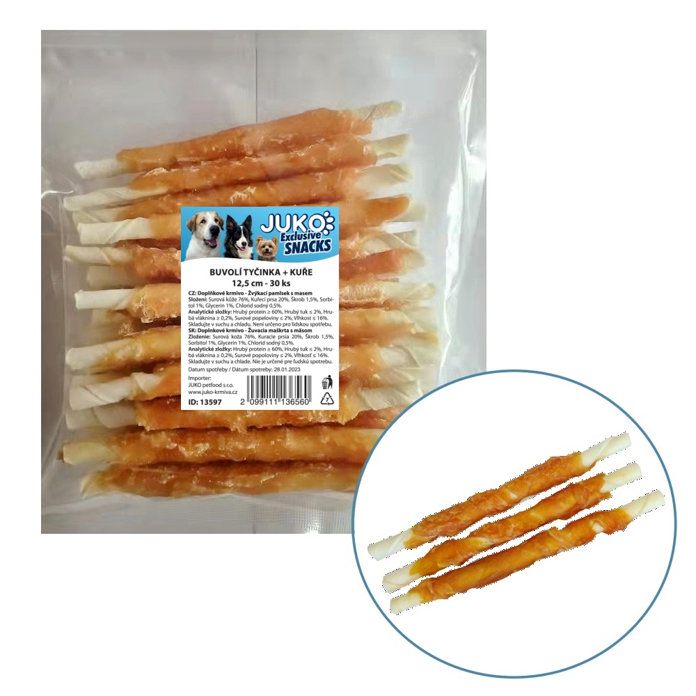 Tyčinka buvolí obalená kuřecím masem JUKO Snacks 12,5 cm (30 ks)