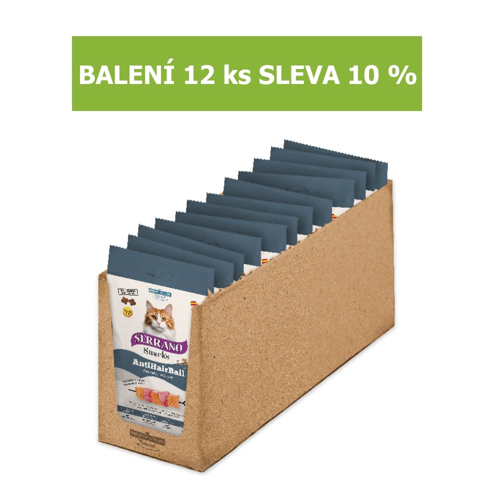 Serrano Snack for Cat AntiHairball Salmon & Tuna 50 g (12 ks) AKCE 10 %