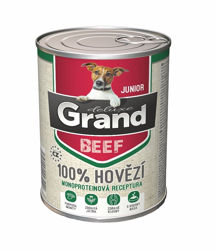 Grand deluxe Dog Junior 100 % hovězí, konzerva 400 g PRODEJ PO BALENÍ (6 ks)