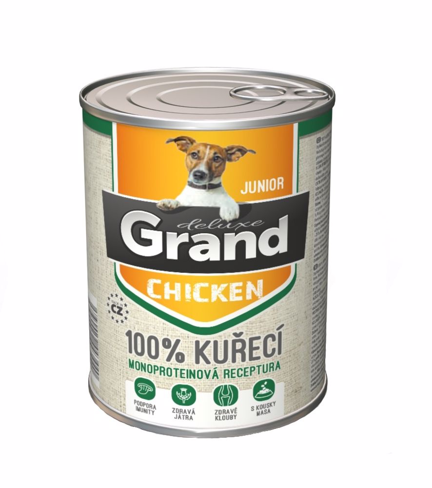 Grand deluxe Dog Junior 100 % kuřecí, konzerva 400 g PRODEJ PO BALENÍ (6 ks)