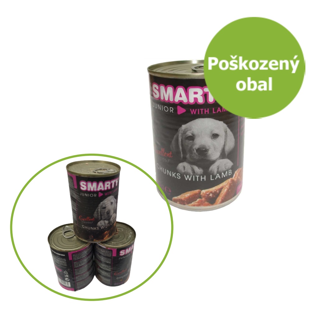 SMARTY Dog Junior Jehněčí chunks, konzerva 410 g - Poškozený obal - SLEVA 20 %