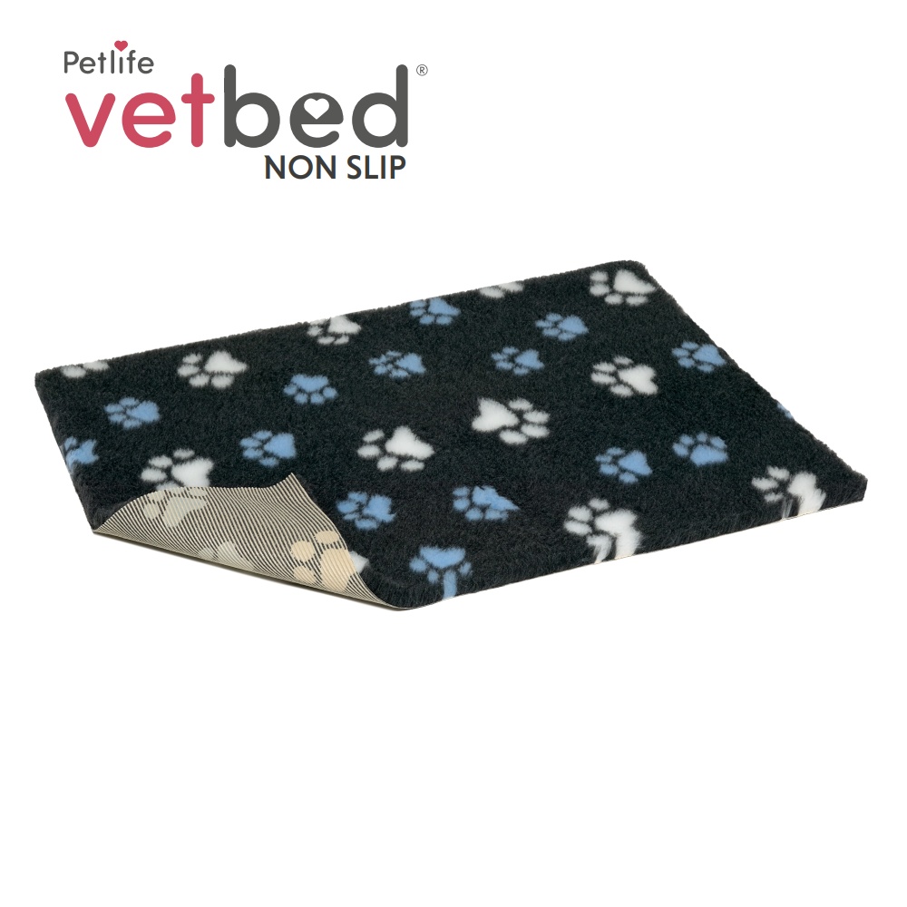 Vetbed protiskluz / Drybed Grafit  modré a bílé packy DELUXE 75 x 50 cm, vlas 30 mm