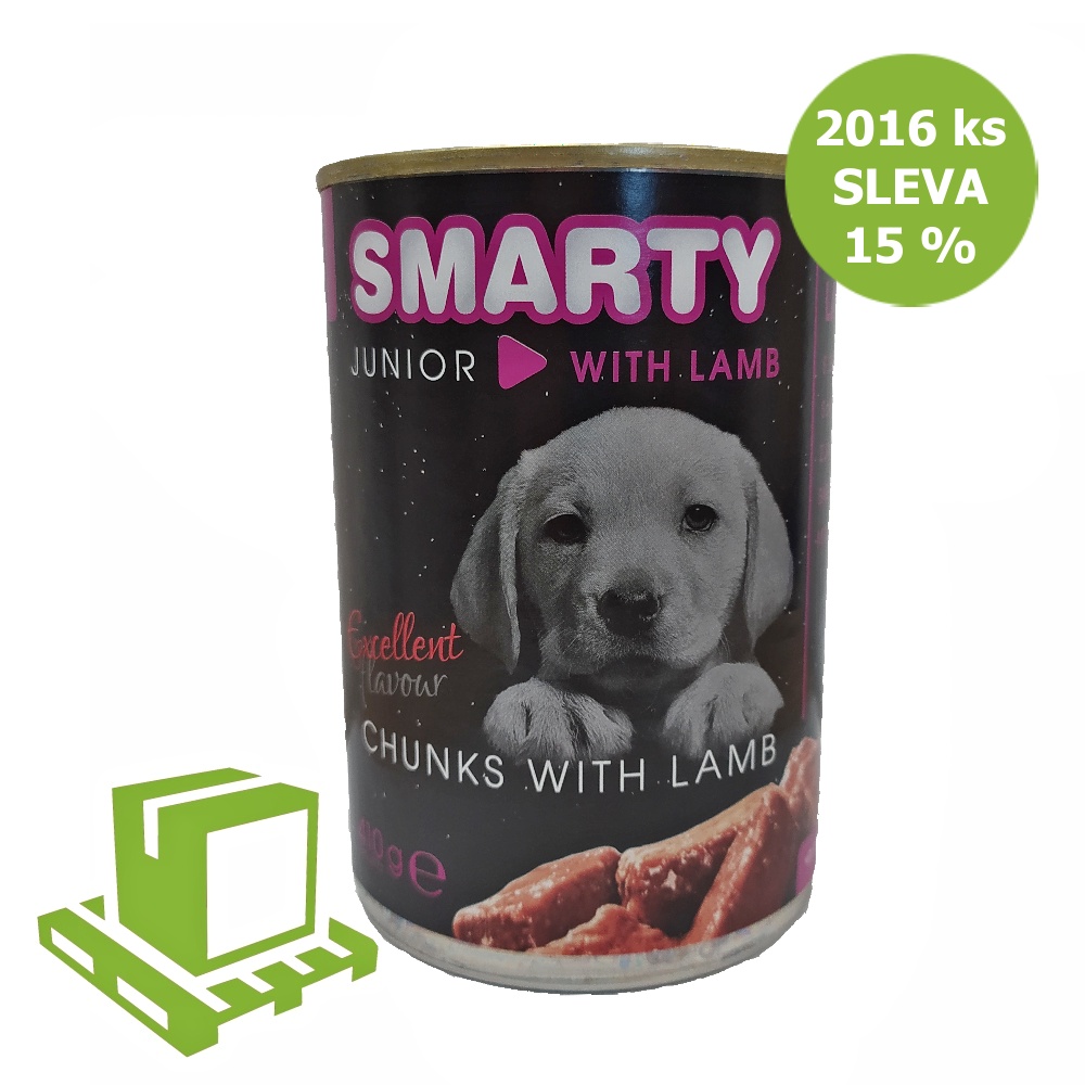 SMARTY Dog Junior Jehněčí chunks, konzerva 410 g (paleta 2016 ks) SLEVA 15 %