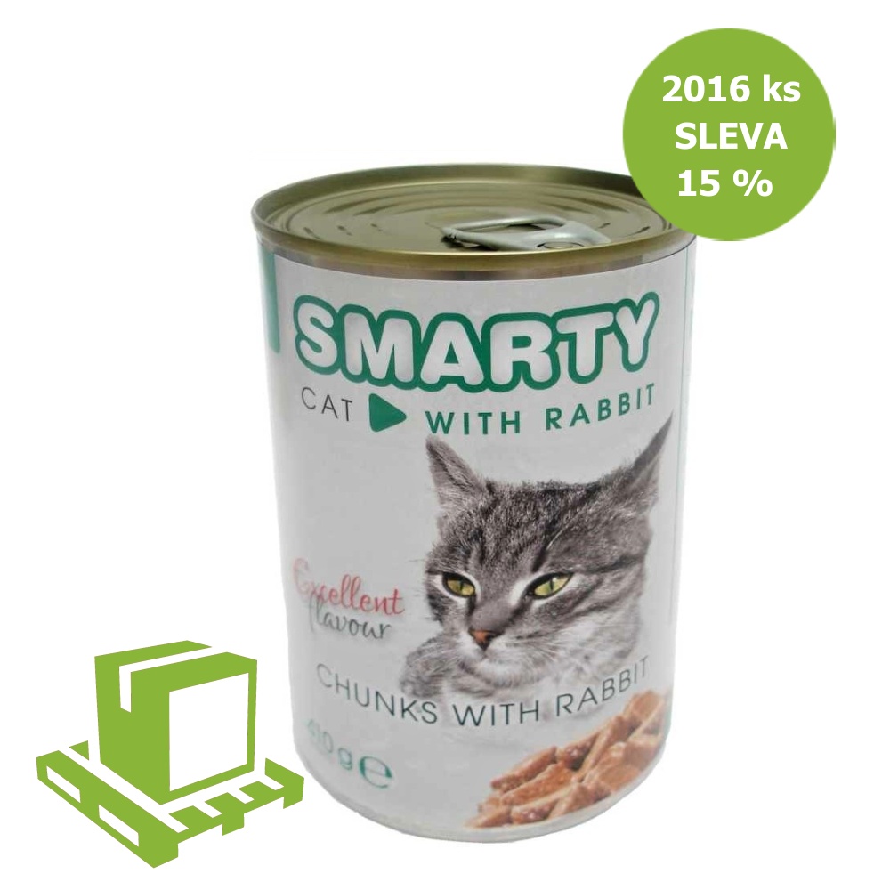 SMARTY Cat Králík chunks, konzerva 410 g (paleta 2016 ks) SLEVA 15 %
