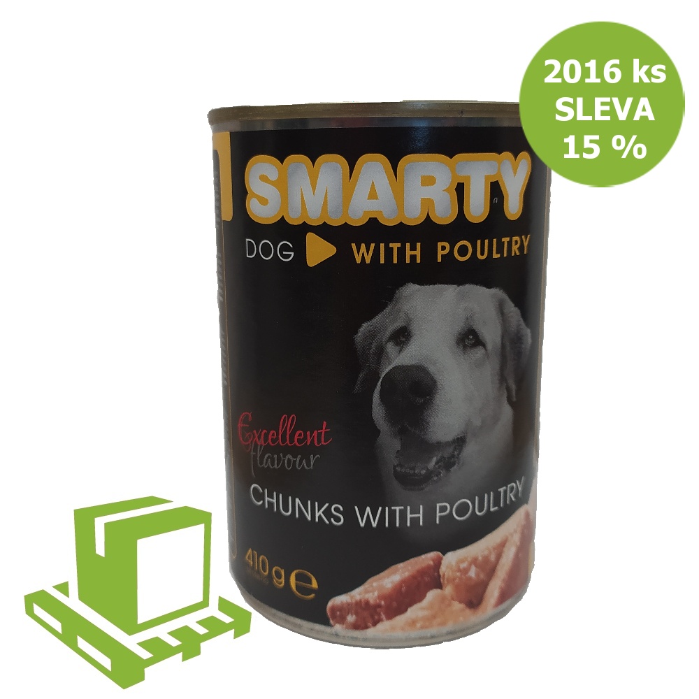 SMARTY Dog Drůbeží chunks, konzerva 410 g (paleta 2016 ks) SLEVA 15 %