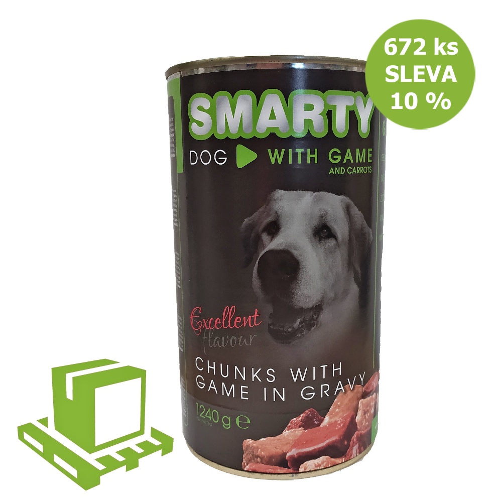 SMARTY Dog Zvěřina chunks, konzerva 1240 g (paleta 672 ks) SLEVA 10 %