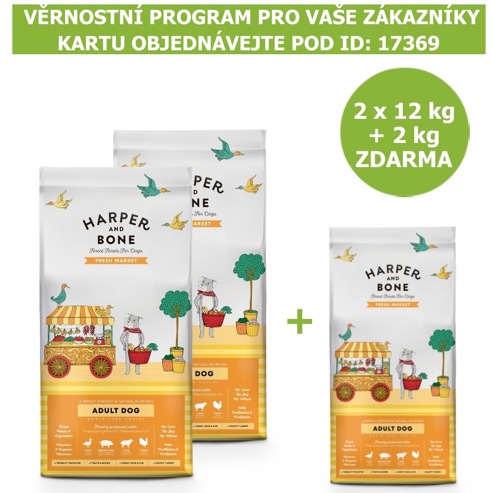 Harper and Bone Dog Adult Large & Medium čerstvé z trhu AKCE 2 x 12 kg + 2 kg ZDARMA