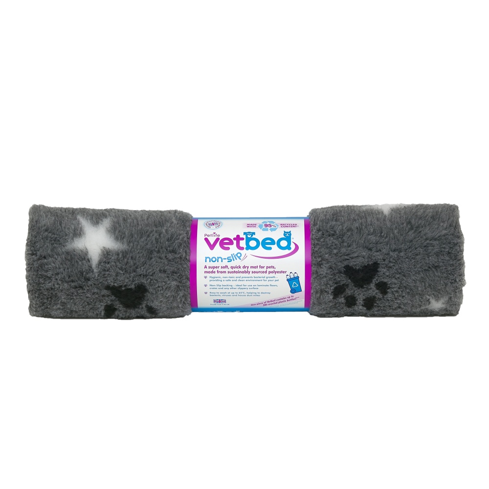Vetbed protiskluz / Drybed šedá packa a hvězda 100 x 75 cm DELUXE, vlas 30 mm