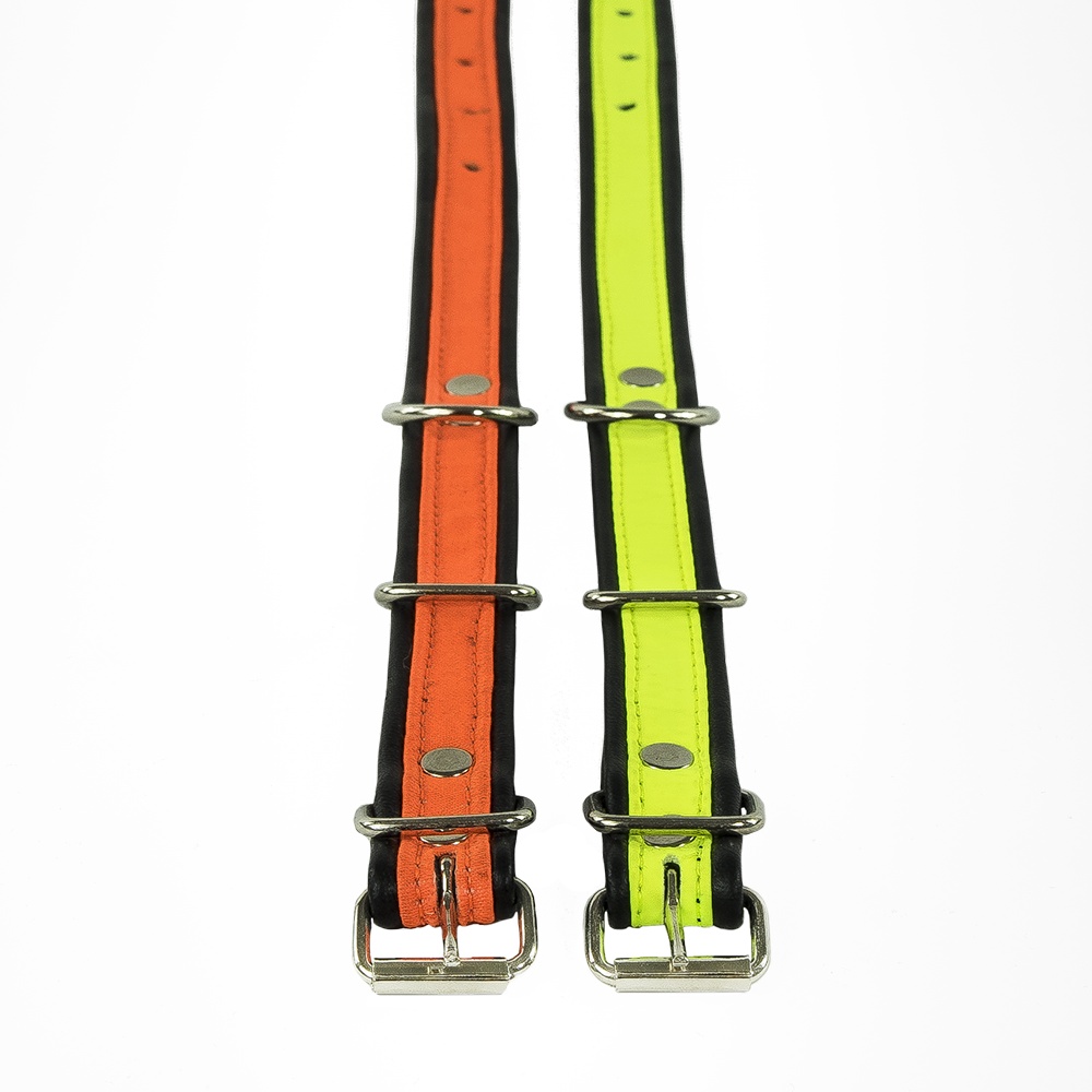 Obojek kožený s textilní vsadkou FLUO 50 x 2,0 cm