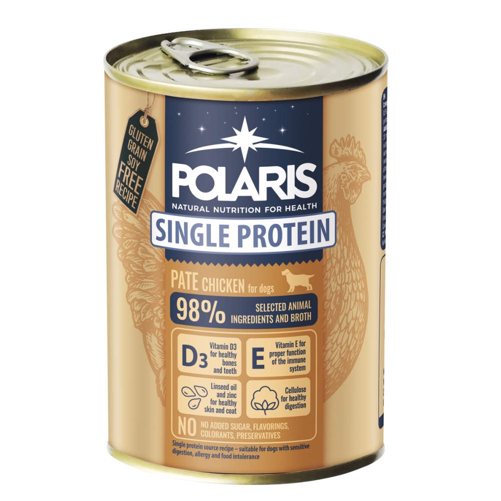 Polaris Single Protein Paté Pes Kuřecí, konzerva 400 g PRODEJ PO BALENÍ (6 ks)