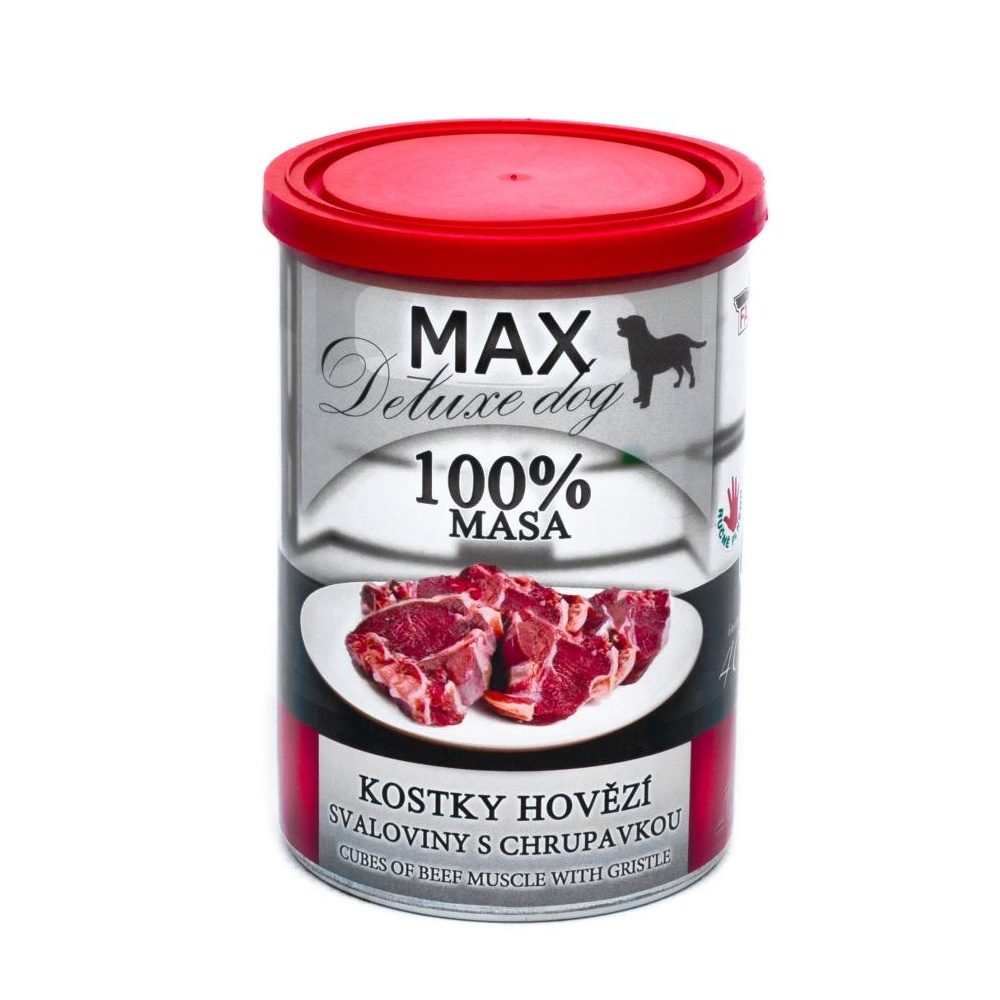 MAX Deluxe Dog kostky hovězí svaloviny s chrupavkou, konzerva 400 g