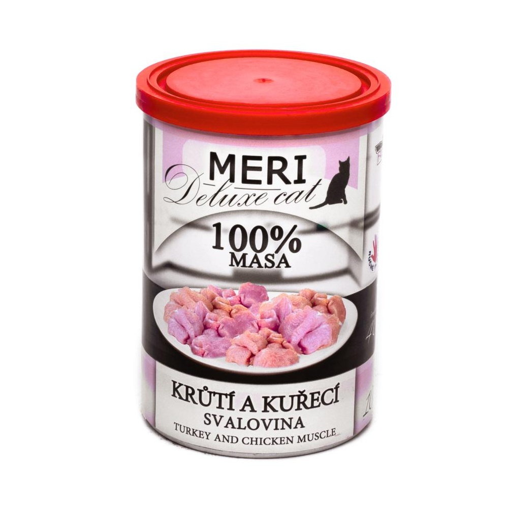 MERI Deluxe Cat krůtí a kuřecí svalovina, konzerva 400 g