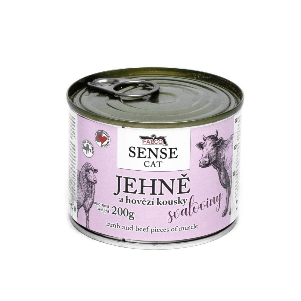 FALCO SENSE Cat jehně a hovězí kousky svaloviny, konzerva 200 g