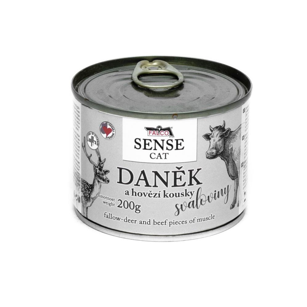 FALCO SENSE Cat daněk a hovězí kousky svaloviny, konzerva 200 g