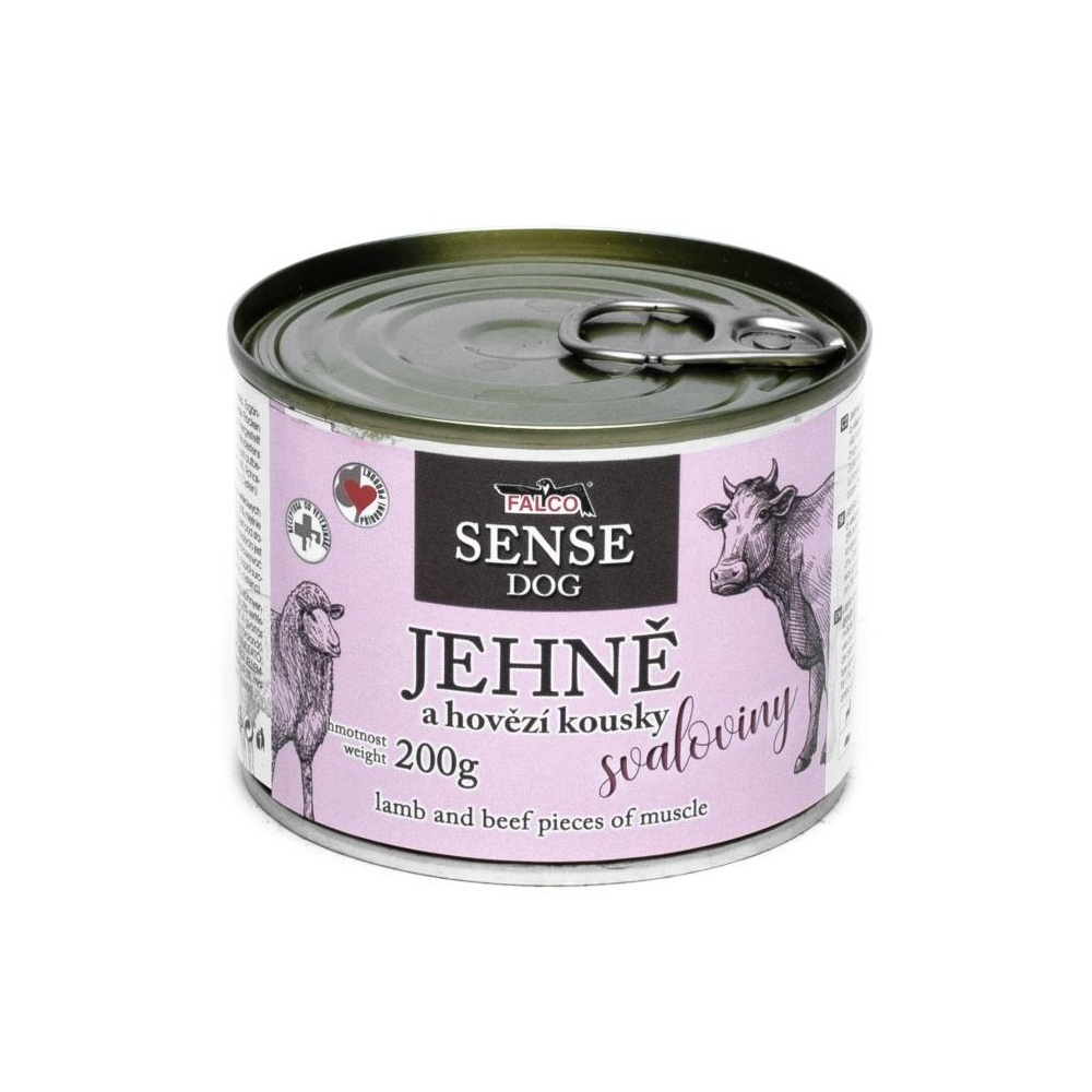 FALCO SENSE Dog jehně a hovězí kousky svaloviny, konzerva 200 g