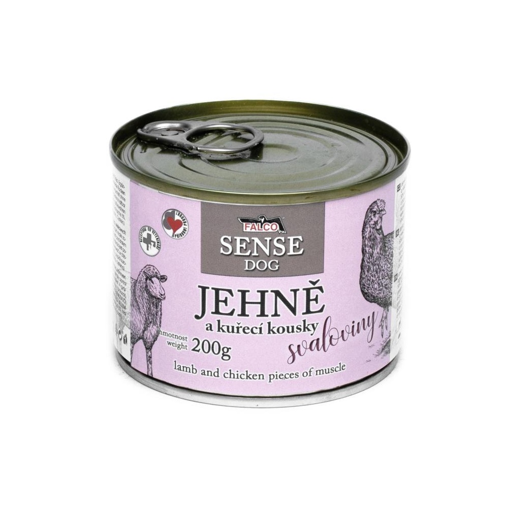 FALCO SENSE Dog jehně a kuřecí kousky svaloviny, konzerva 200 g