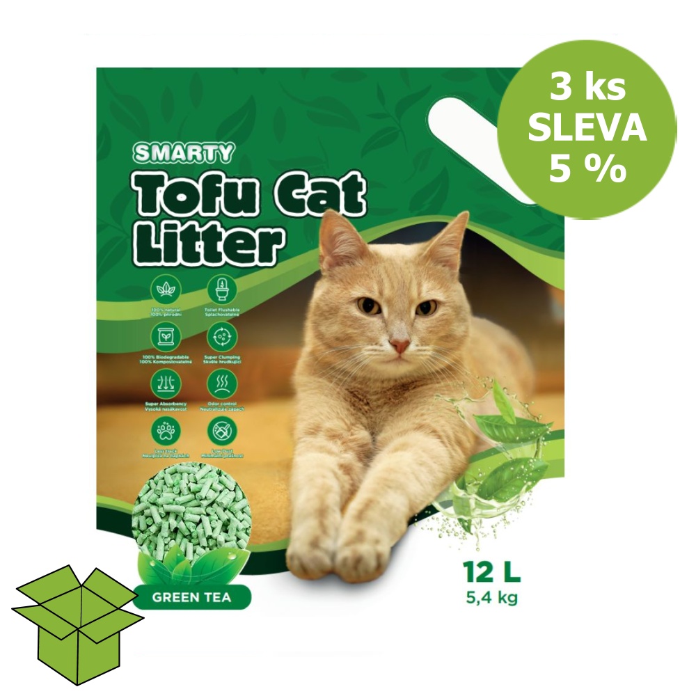 Smarty Tofu Cat Litter Green Tea podestýlka 12 l (3 ks) SLEVA 5 %