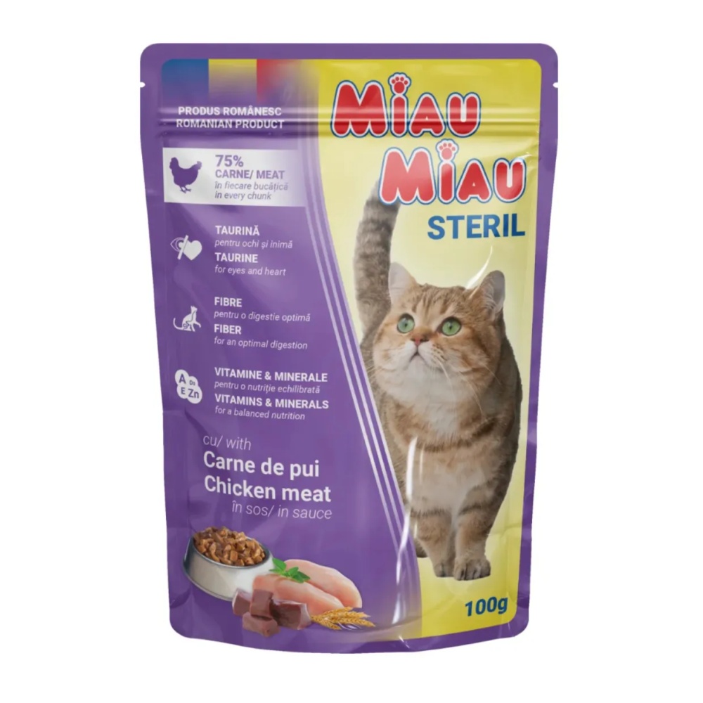Miau Miau Cat Sterilised kuřecí, kapsa 100 g