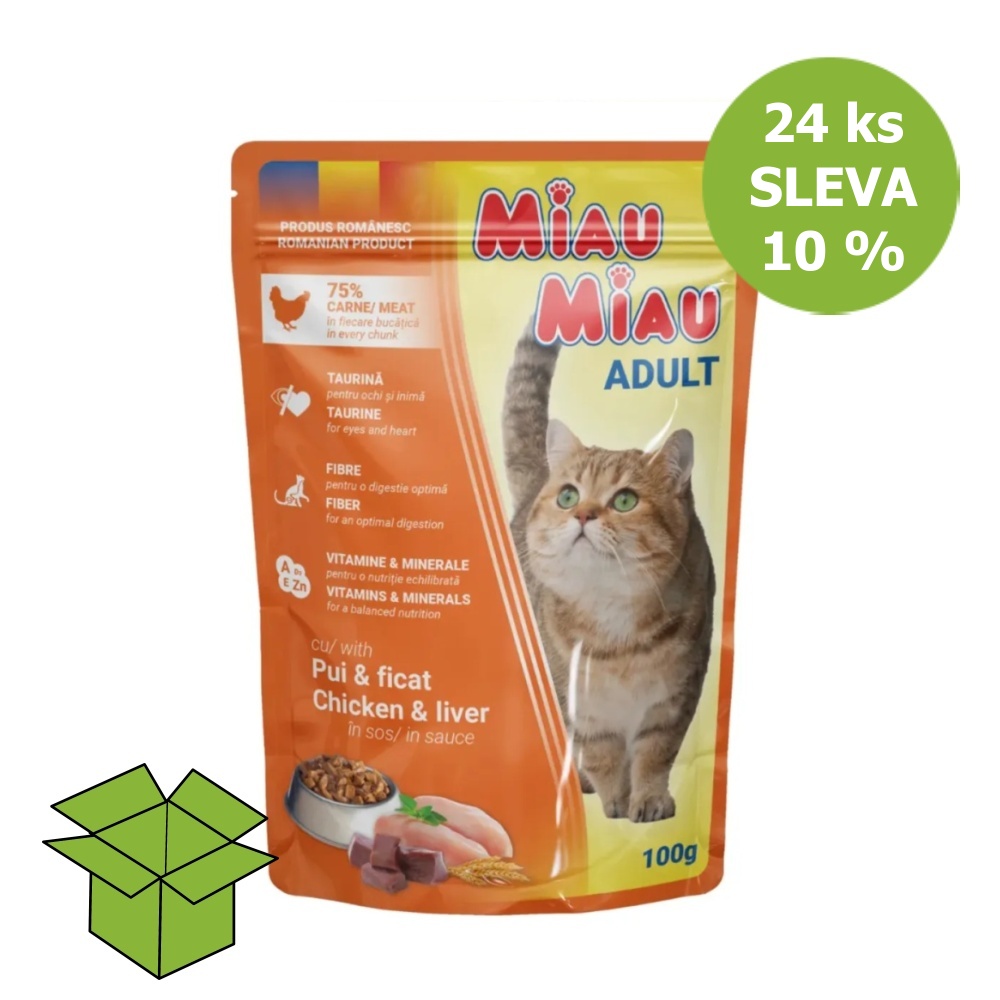 Miau Miau Cat kuřecí a játra, kapsa 100 g (24 ks) SLEVA 10 %