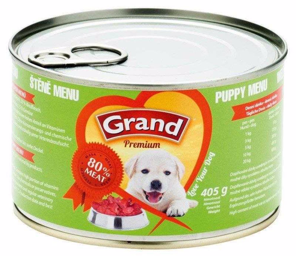 Grand Premium Dog Junior, konzerva 405 g PRODEJ PO BALENÍ (6 ks)