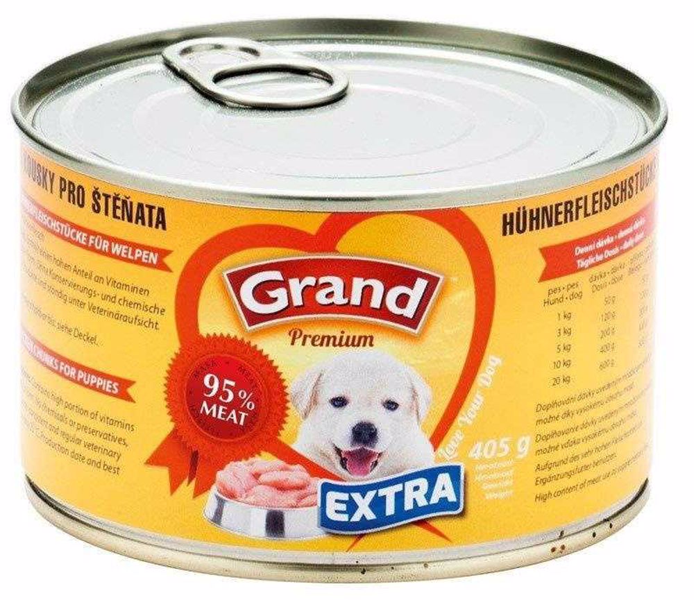 Grand Premium Dog Junior extra, konzerva 405 g PRODEJ PO BALENÍ (6 ks)