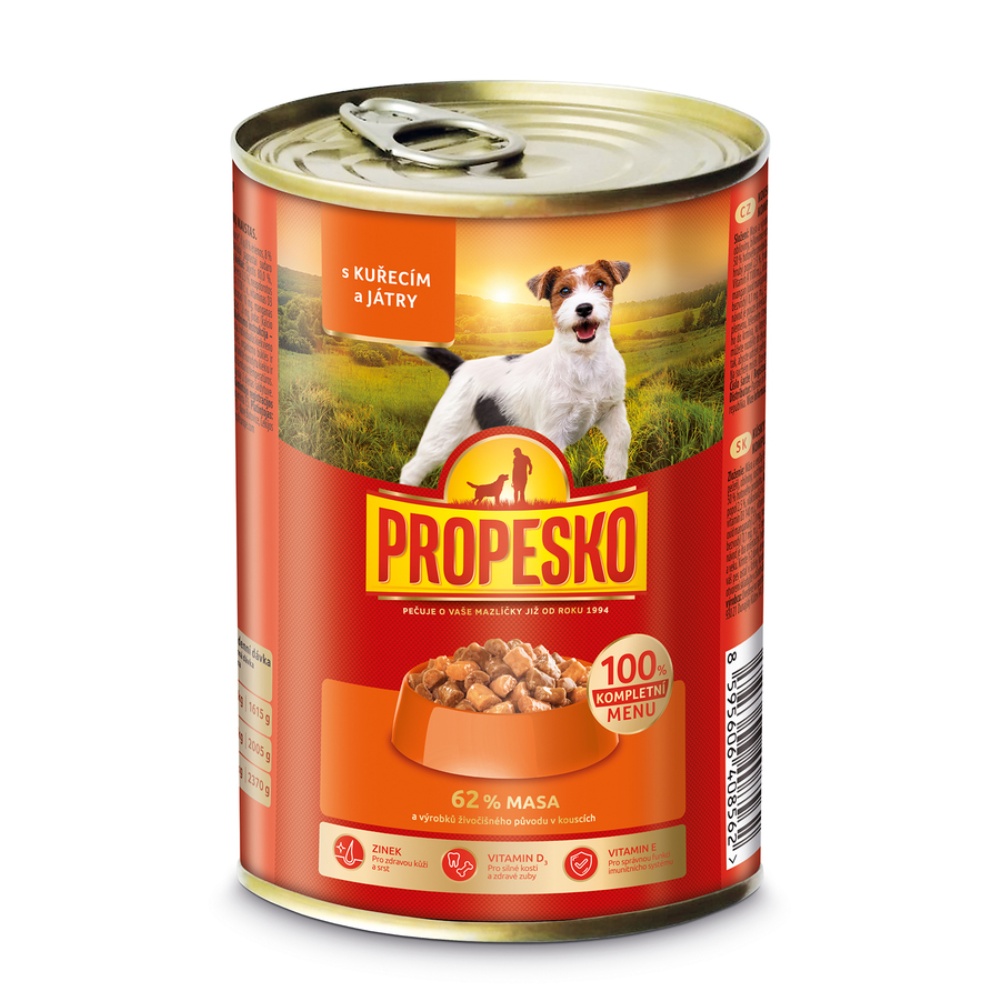 PROPESKO Dog kuřecí s mrkví a těstovinami, kousky 415 g